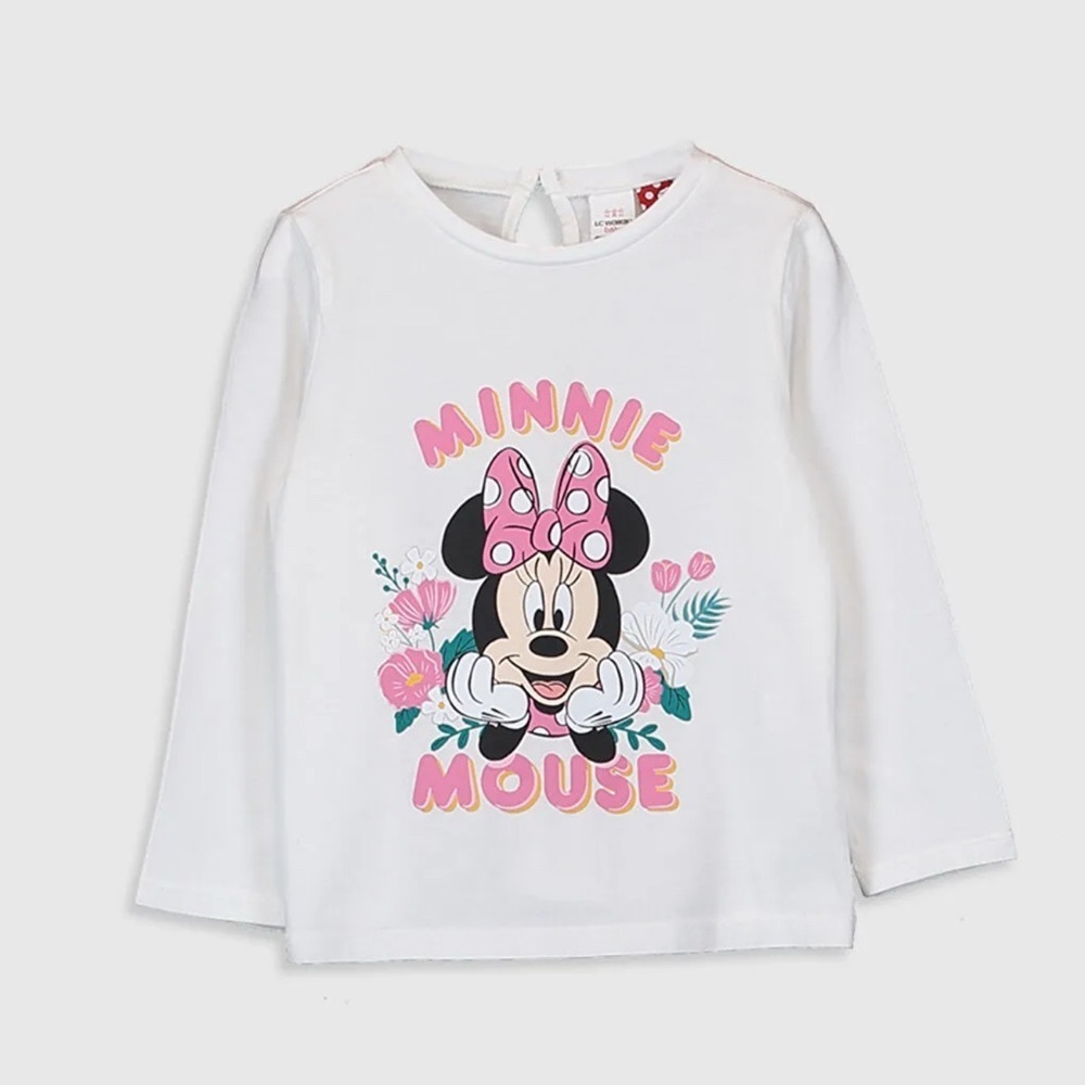 LC Waikiki|Baby Girl's White Minnie Mouse Printed Long T-shirt-Size 3-4 years